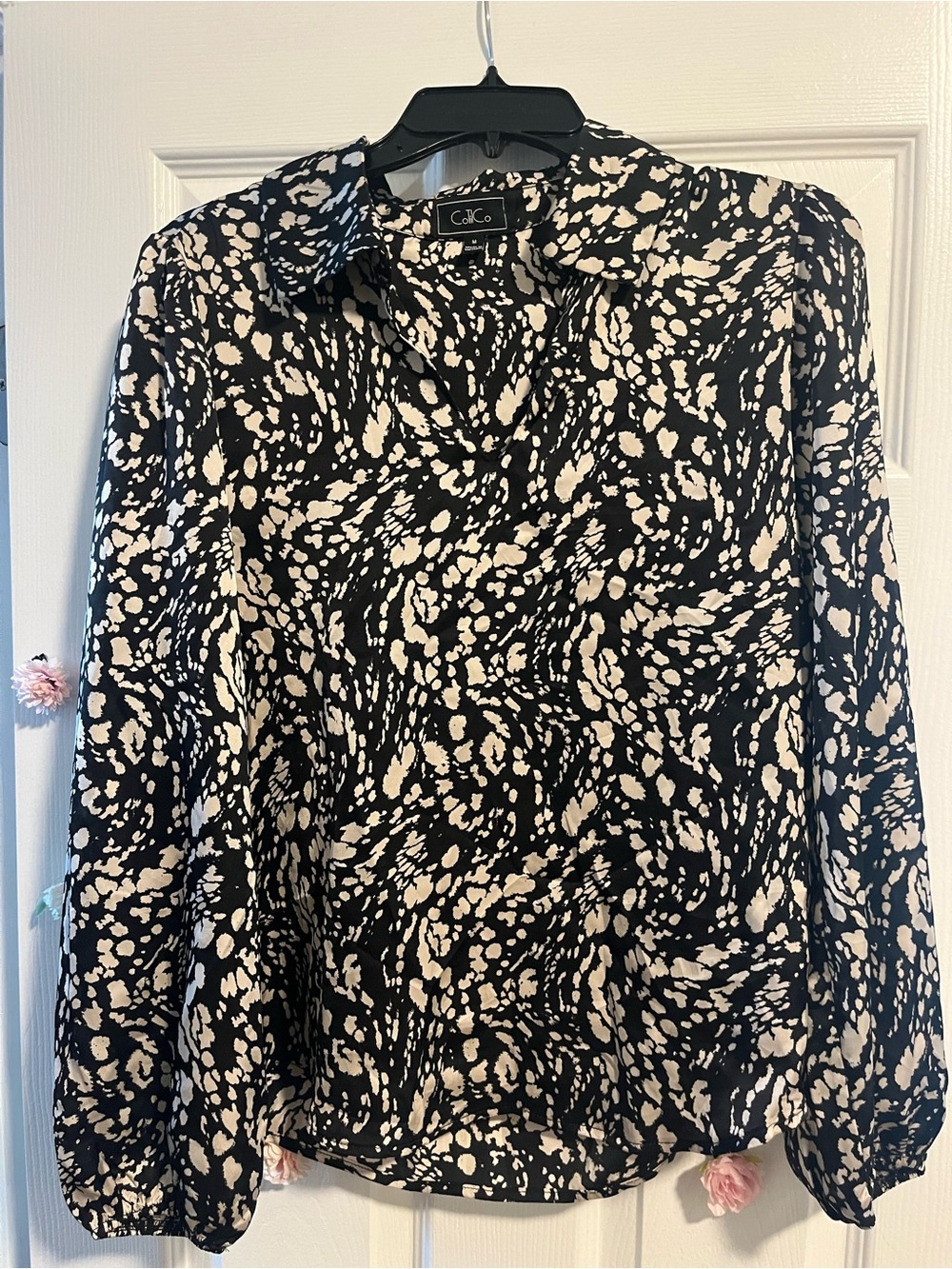 Black and Cream Abstract Print Button-Down Shirt